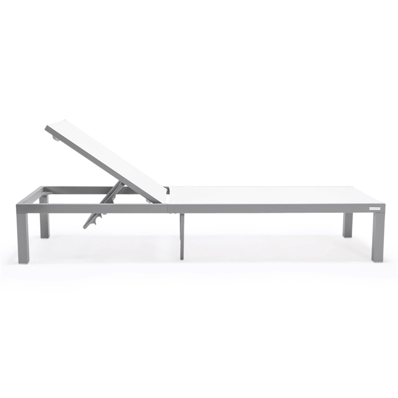 LeisureMod Marlin 2 Gray Aluminum Lounge Chair and Fire Pit Table White