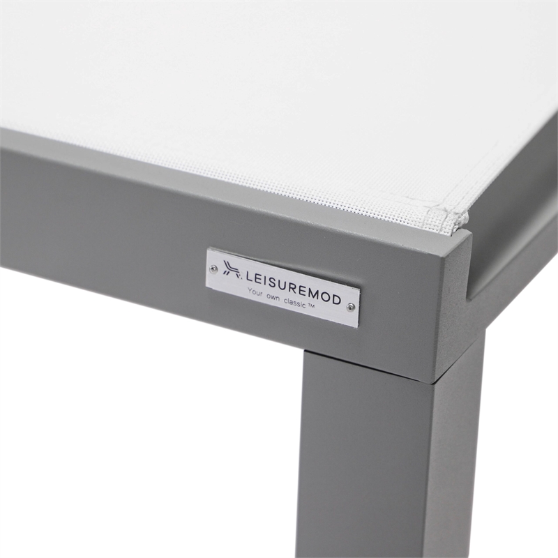 LeisureMod Marlin 2 Gray Aluminum Lounge Chair and Fire Pit Table White