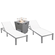 LeisureMod Marlin 2 Gray Aluminum Lounge Chair and Fire Pit Table White
