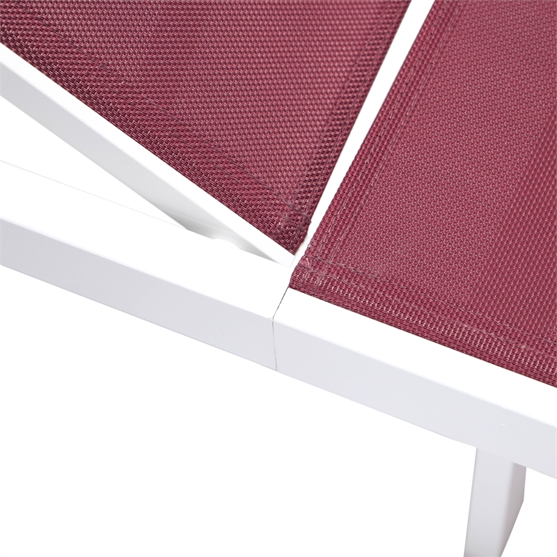 LeisureMod Marlin White Aluminum Lounge Chair and Fire Pit Table Red