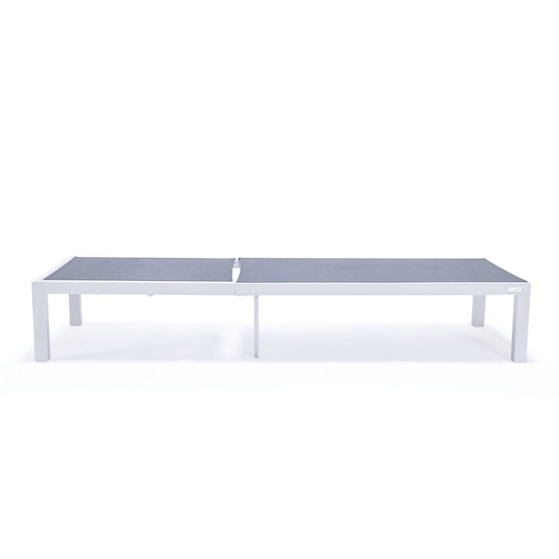LeisureMod Marlin White Aluminum Lounge Chair and Fire Pit Table Dark Gray