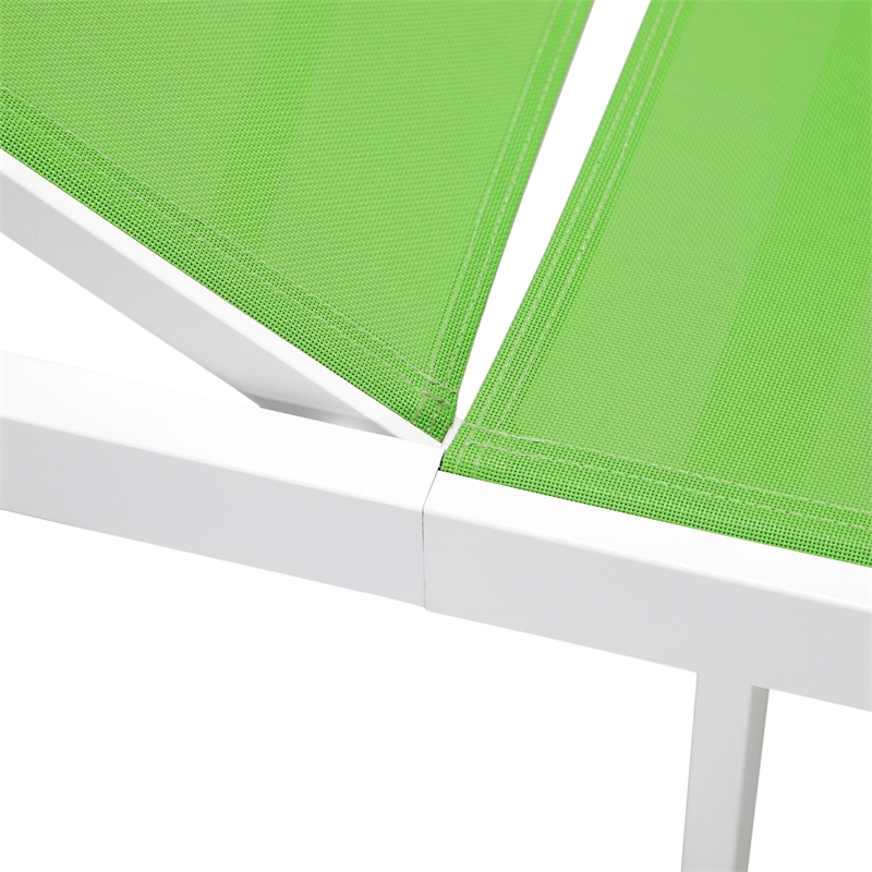 LeisureMod Marlin White Aluminum Lounge Chair and Fire Pit Table Green