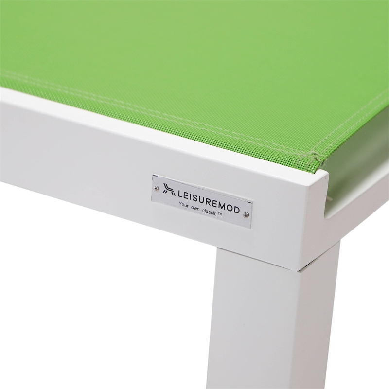 LeisureMod Marlin White Aluminum Lounge Chair and Fire Pit Table Green