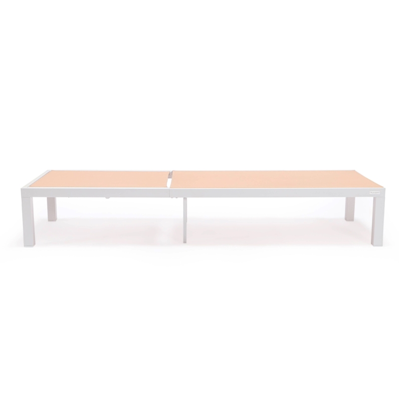 LeisureMod Marlin White Aluminum Lounge Chair and Fire Pit Table Light Brown