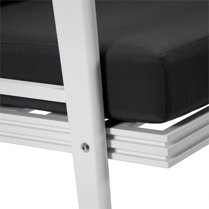 LeisureMod Walbrooke Outdoor Patio White Aluminum Armchairs Set of 2 Charcoal