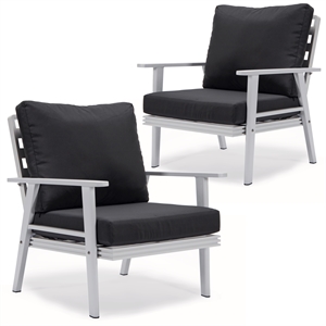 LeisureMod Walbrooke Outdoor Patio White Aluminum Armchairs Set of 2 Charcoal