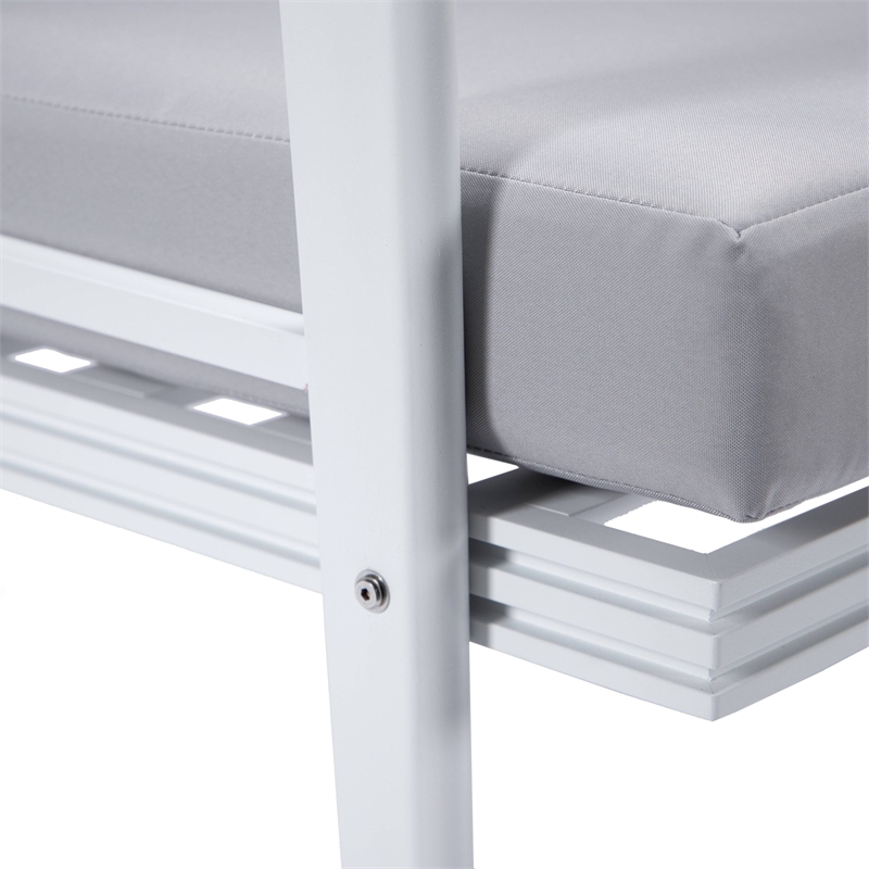 LeisureMod Walbrooke Outdoor Patio White Aluminum Armchairs Set of 2 Light Gray
