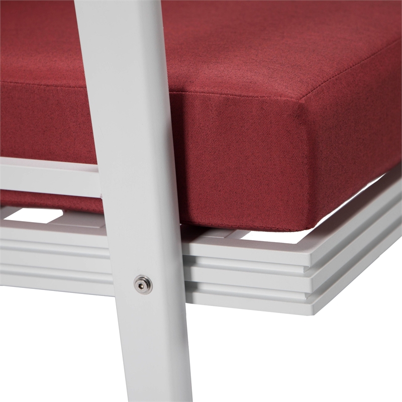 LeisureMod Walbrooke Outdoor Patio White Aluminum Armchairs Set of 2 Red
