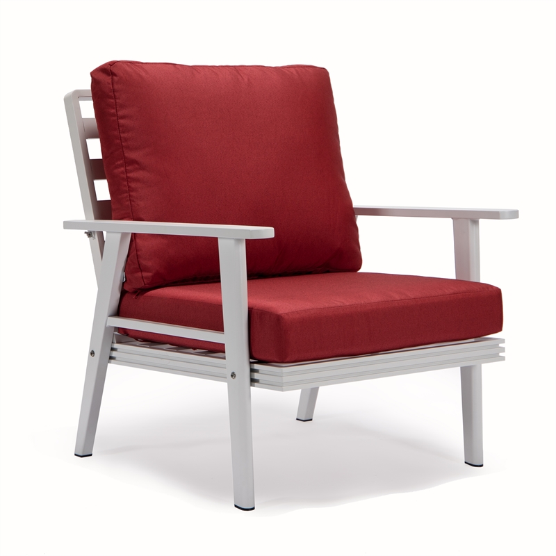LeisureMod Walbrooke Outdoor Patio White Aluminum Armchairs Set of 2 Red