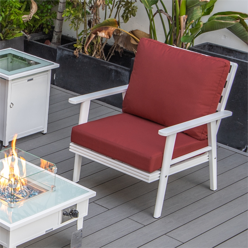 LeisureMod Walbrooke Outdoor Patio White Aluminum Armchairs Set of 2 Red