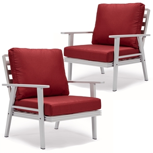 LeisureMod Walbrooke Outdoor Patio White Aluminum Armchairs Set of 2 Red