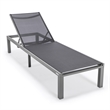 LeisureMod Marlin Gray Aluminum Lounge Chair and Fire Pit Table Black