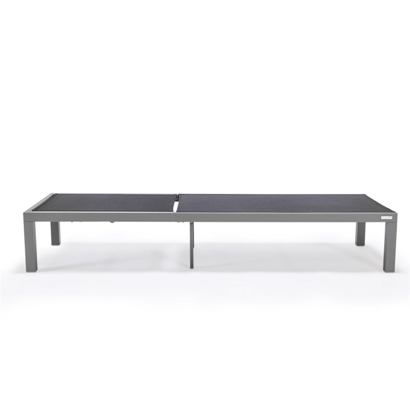 LeisureMod Marlin Gray Aluminum Lounge Chair and Fire Pit Table Black