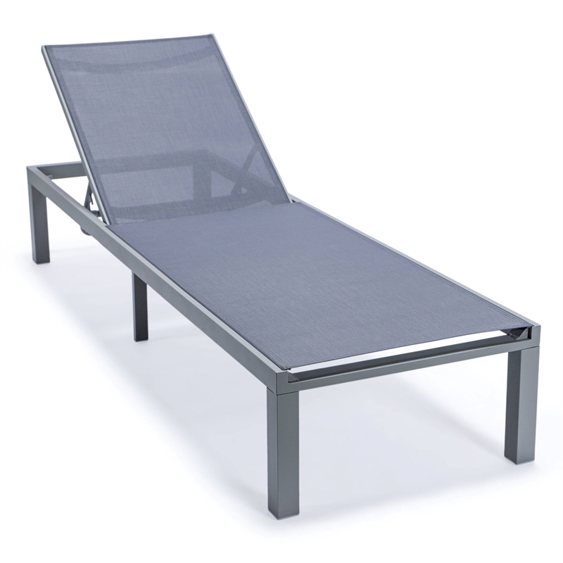 LeisureMod Marlin Gray Aluminum Lounge Chair and Fire Pit Table Dark Gray