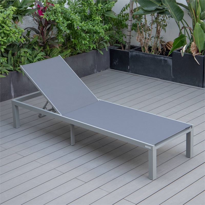 LeisureMod Marlin Gray Aluminum Lounge Chair and Fire Pit Table Dark Gray