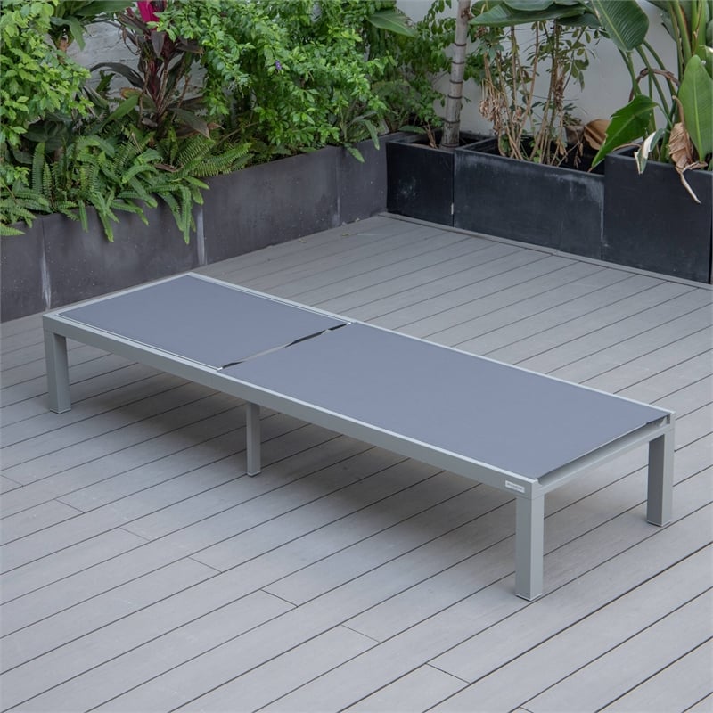 LeisureMod Marlin Gray Aluminum Lounge Chair and Fire Pit Table Dark Gray