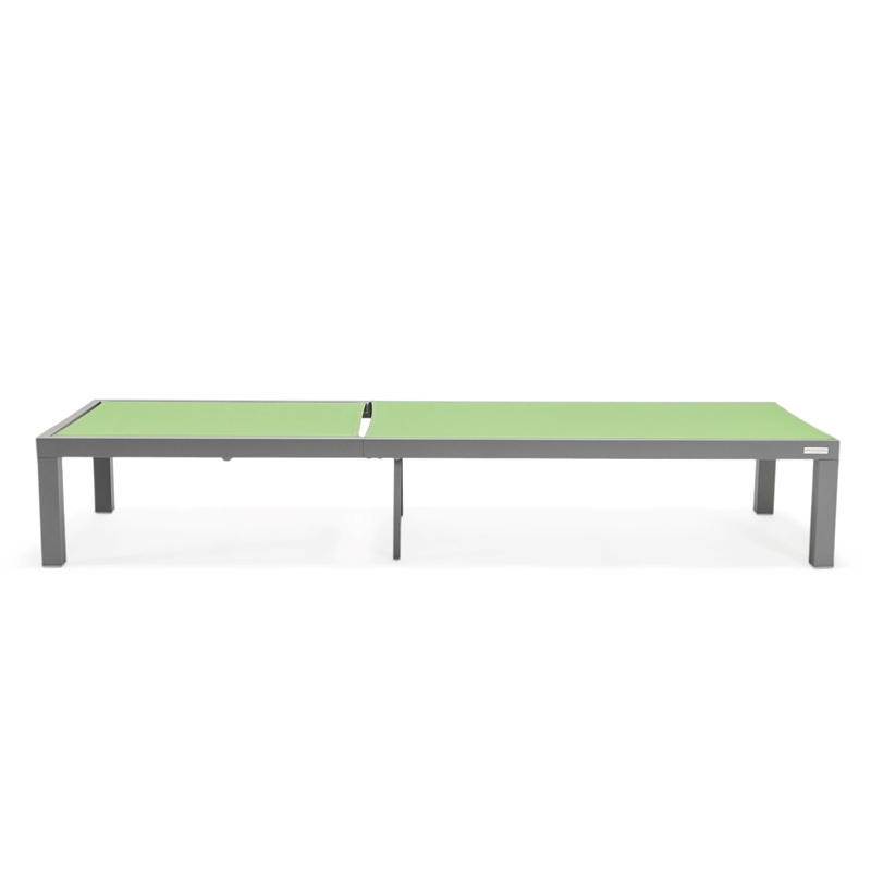 LeisureMod Marlin Gray Aluminum Lounge Chair and Fire Pit Table Green