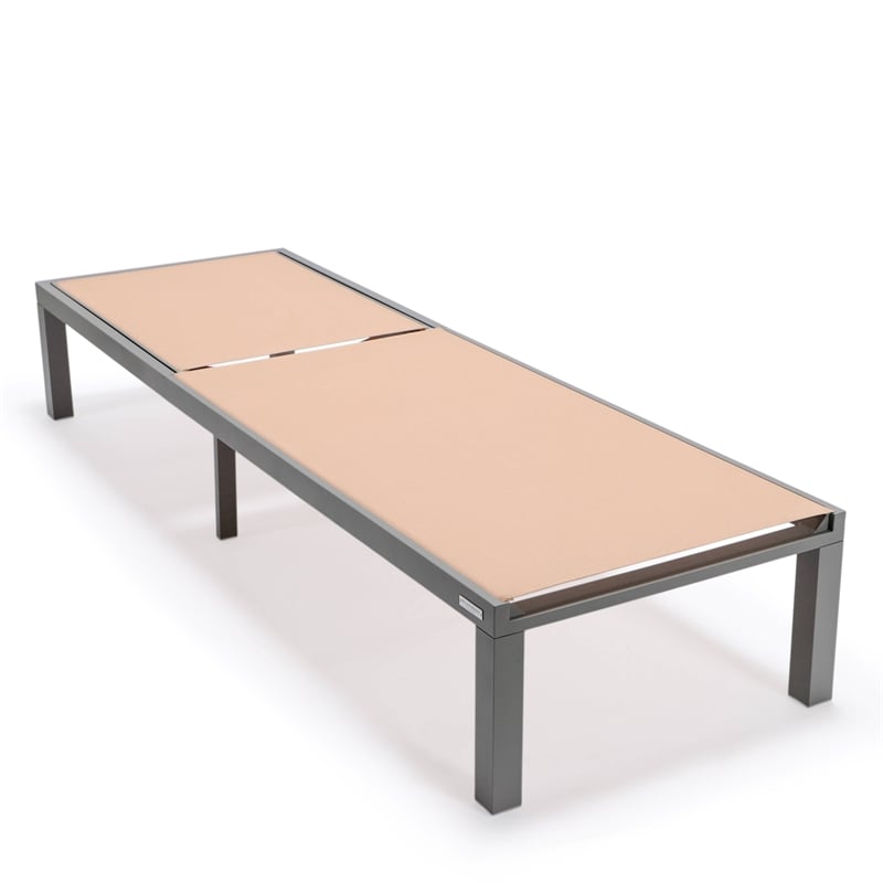 LeisureMod Marlin Gray Aluminum Lounge Chair and Fire Pit Table Light Brown