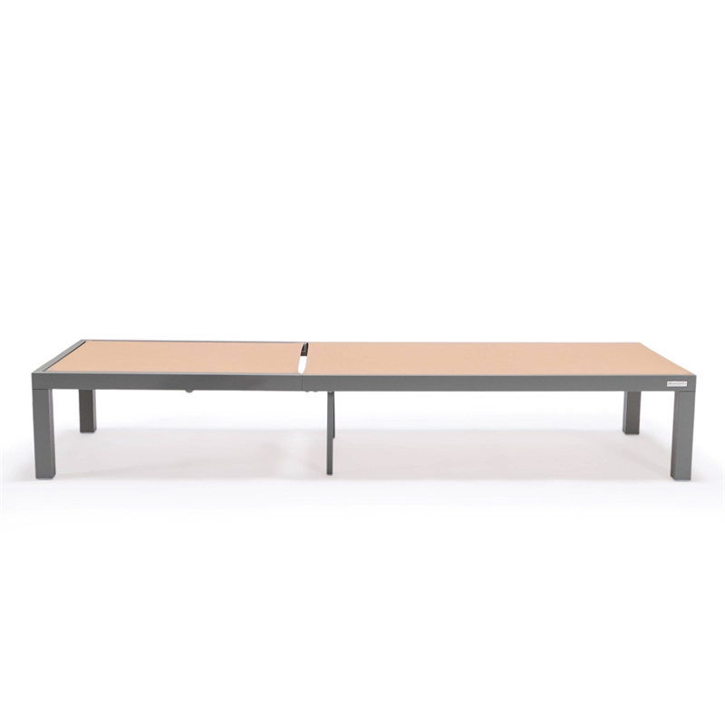 LeisureMod Marlin Gray Aluminum Lounge Chair and Fire Pit Table Light Brown