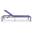 LeisureMod Marlin Gray Aluminum Lounge Chair and Fire Pit Table Navy Blue
