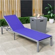 LeisureMod Marlin Gray Aluminum Lounge Chair and Fire Pit Table Navy Blue