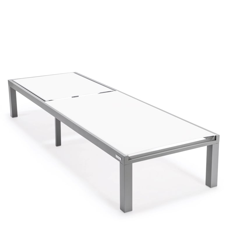 LeisureMod Marlin Gray Aluminum Lounge Chair and Fire Pit Table White