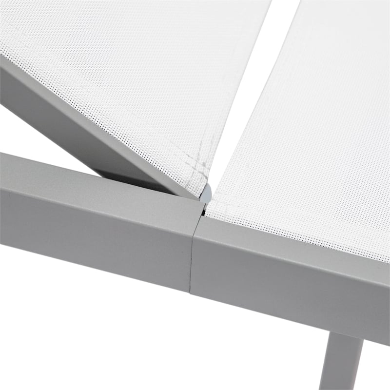 LeisureMod Marlin Gray Aluminum Lounge Chair and Fire Pit Table White
