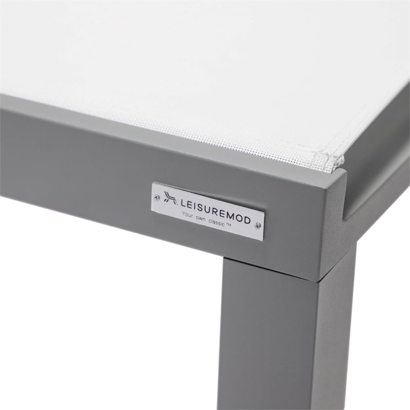 LeisureMod Marlin Gray Aluminum Lounge Chair and Fire Pit Table White