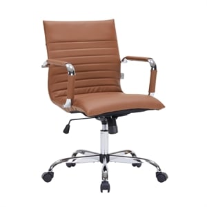 LeisureMod Harris Adjustable Swivel Leather Task Office Chair Light Brown