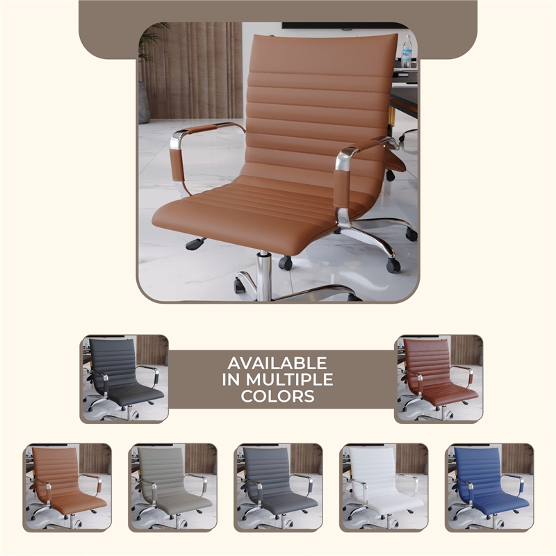 LeisureMod Harris Adjustable Swivel Leather Task Office Chair Light Brown