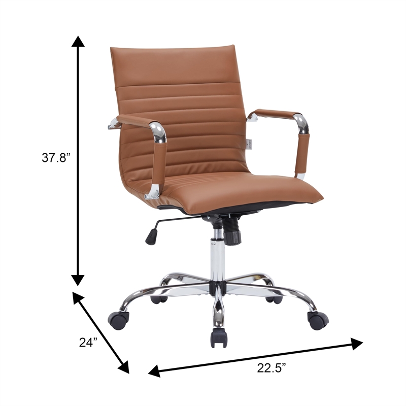 LeisureMod Harris Adjustable Swivel Leather Task Office Chair Light Brown