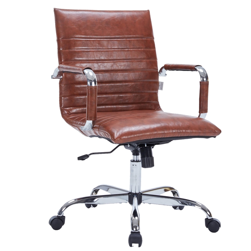 LeisureMod Harris Adjustable Swivel Leather Task Office Chair Dark Brown
