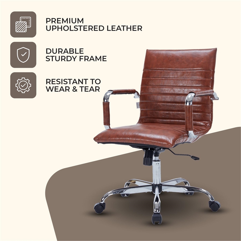 LeisureMod Harris Adjustable Swivel Leather Task Office Chair Dark Brown