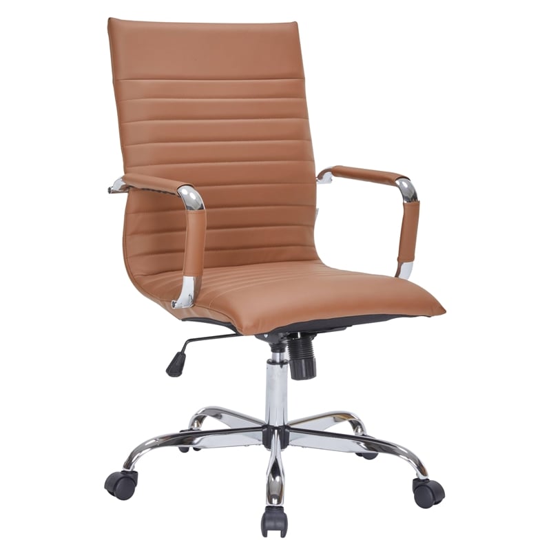 LeisureMod Harris High Back Polyurethane Swivel Office Chair in Light Brown