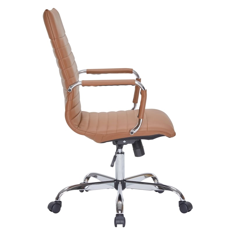 LeisureMod Harris High Back Polyurethane Swivel Office Chair in Light Brown