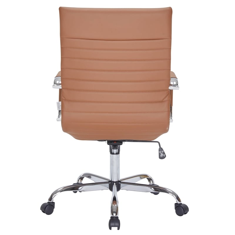 LeisureMod Harris High Back Polyurethane Swivel Office Chair in Light Brown