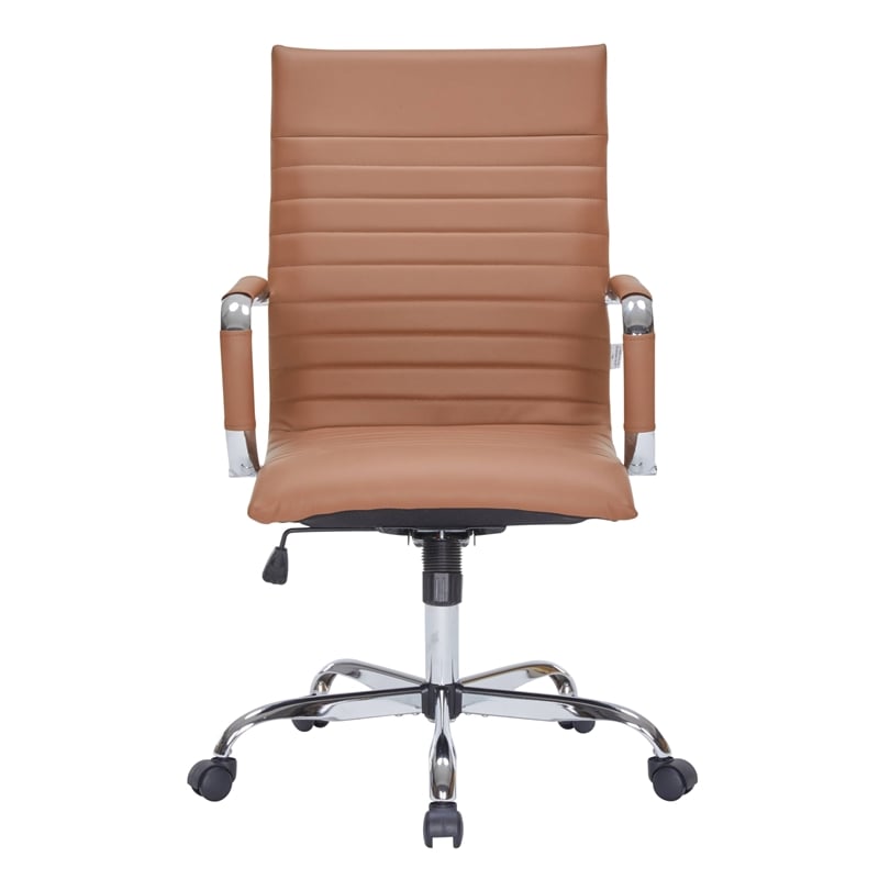 LeisureMod Harris High Back Polyurethane Swivel Office Chair in Light Brown