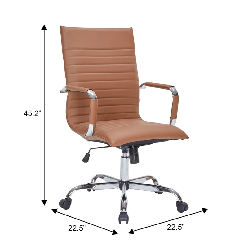 LeisureMod Harris High Back Polyurethane Swivel Office Chair in Light Brown