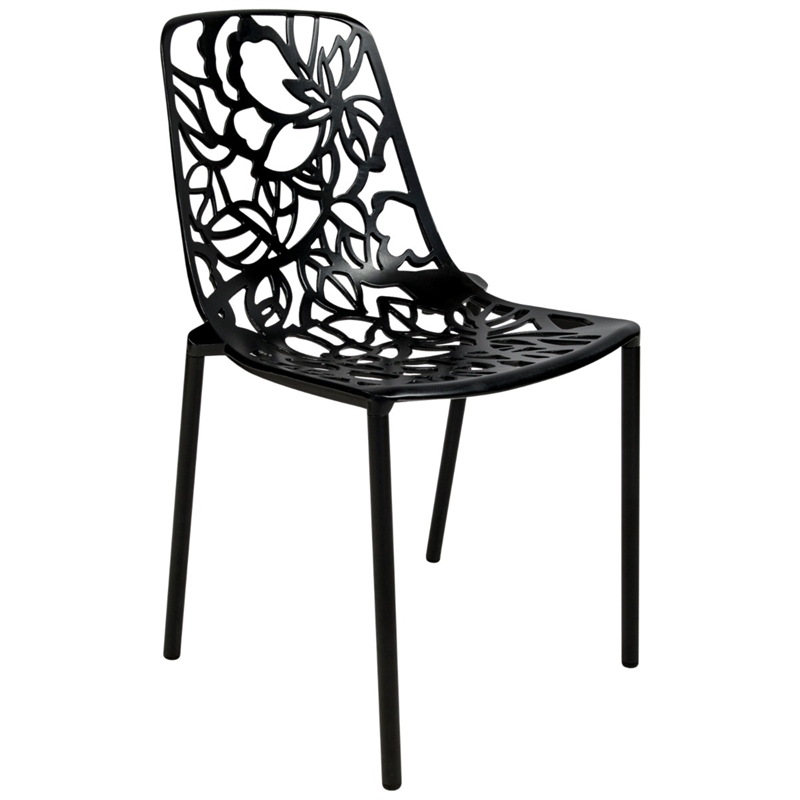 LeisureMod Devon 5-Piece Aluminum Dining Set with Table and 4 Chairs Black
