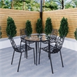 LeisureMod Devon 5-Piece Aluminum Dining Set with Table and 4 Chairs Black