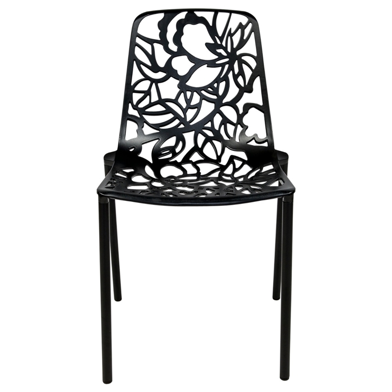 LeisureMod Devon 5-Piece Aluminum Dining Set with Table and 4 Chairs Black
