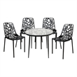LeisureMod Devon 5-Piece Aluminum Dining Set with Table and 4 Chairs Black