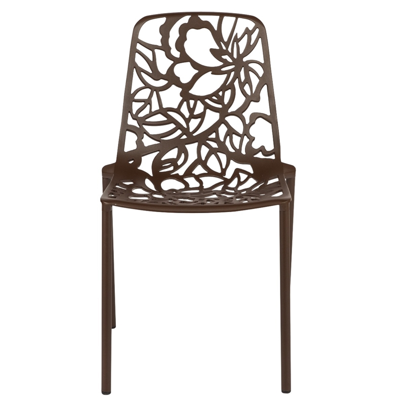 LeisureMod Devon 5-Piece Aluminum Dining Set with Table and 4 Chairs Brown