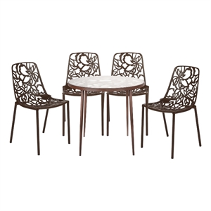 LeisureMod Devon 5-Piece Aluminum Dining Set with Table and 4 Chairs Brown