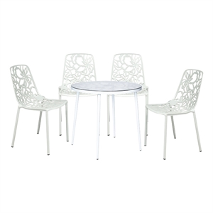 LeisureMod Devon 5-Piece Aluminum Dining Set with Table and 4 Chairs White