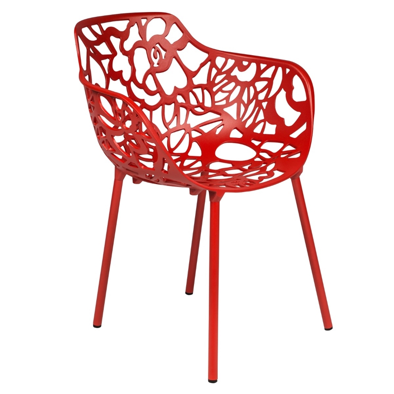 LeisureMod Devon Aluminum 3-Piece Dining Set with Table and 2 Armchairs Red