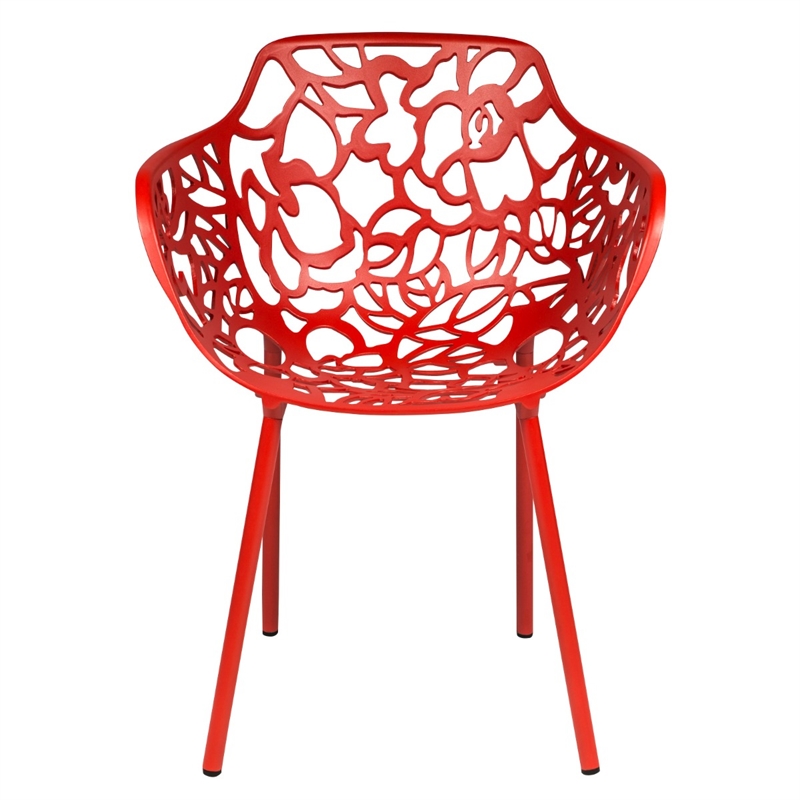 LeisureMod Devon Aluminum 3-Piece Dining Set with Table and 2 Armchairs Red