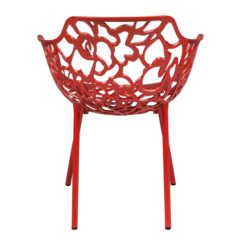 LeisureMod Devon Aluminum 3-Piece Dining Set with Table and 2 Armchairs Red