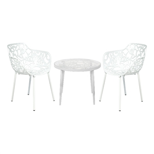 LeisureMod Devon Aluminum 3-Piece Dining Set with Table and 2 Armchairs White