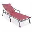 LeisureMod Marlin 2 Gray Aluminum Lounge Armchair and Fire Pit Red
